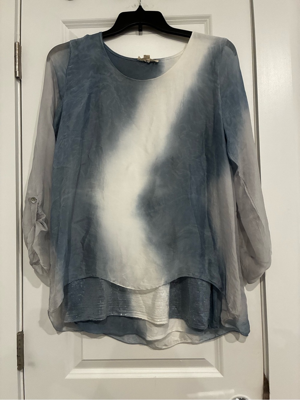 Silk Light Blue & White Layered Tunic Blouse